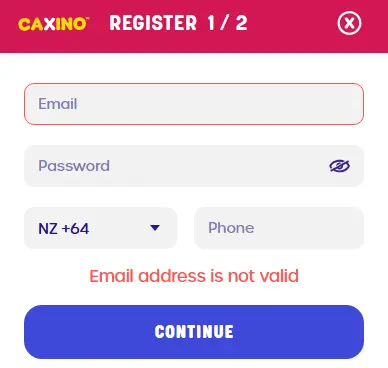 Caxino Registration form 